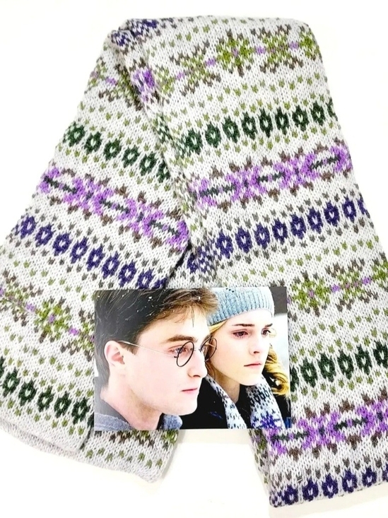 Wizarding World Of Harry Potter Accessories - Hermione's Fair Isle Knit Scarf in Purple, Green & Gray Fair Isle Wool Scarf